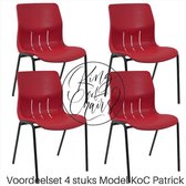 (Set van 4 stuks) Kantinestoel Patrick rood met zwart onderstel. Stapelstoel kuipstoel vergaderstoel tuinstoel kantine stoel stapel stoel kantinestoelen stapelstoelen kuipstoelen b