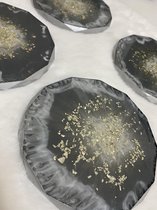 Epoxy onderzetter luxe- 4stuks- grijs wit & zilver kleurig - diamanten zijkant
