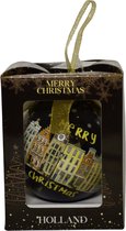 Giftbox XL Kerstbal: "Merry Christmas" - Amsterdam, Holland met Grachten - Zwart - 1 stuk