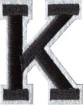 Alfabet Strijk Letter Embleem Patches Zwart Wit Dun Randje Letter K / 4 cm / 5 cm