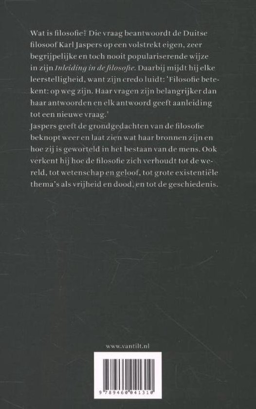 Achterkant van het boek "Inleiding in de filosofie" met tekst en barcode.