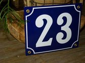 Emaille huisnummer 18x15 blauw/wit nr. 23