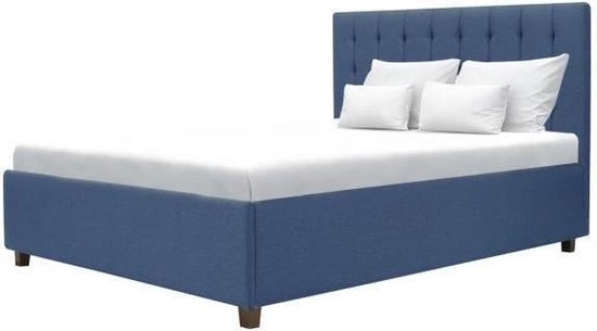 Aandringen op tijd spijsvertering Volwassen bed 140 x 190 cm + opbergbox - Donkerblauwe stof - Bedbodem  inbegrepen - EMILY | bol.com