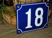 Emaille huisnummer 18x15 blauw/wit nr. 18