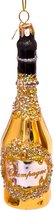 Glazen kerst decoratie gouden champagne fles H16cm