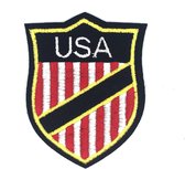 USA Embleem Tekst Patch 6.5 cm / 8.2 cm / Donkerblauw Rood Wit Geel