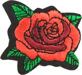 Rode Roos Met Blaadjes Strijk Embleem Patch 5 cm / 4.6 cm / Rood Groen Zwart