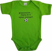 Groene romper met "Sssssst... Mama en ik kijken voetbal" - maat 62/68 - moederdag, zwanger, cadeautje, kraamcadeau, grappig, geschenk, baby, tekst, bodieke