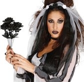 Halloween Bosje met zwarte rozen halloween decoratie 35 cm - Verkleedaccessoires bloemen