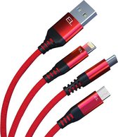 EL 3 in 1 - Data- en oplaadkabel - USB-C, Lightning en Micro-USB - 1,2 meter - Rood