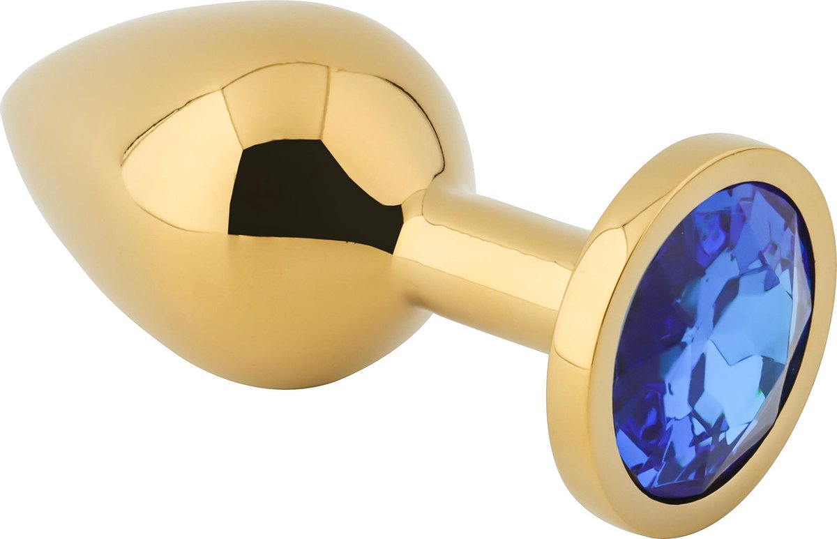 Goedkoopste Banoch - Buttplug Aurora blue gold Large - gouden Metalen buttplug - Diamant steen - blauw