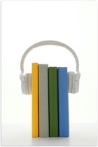 Poster – Witte Koptelefoon op Gekleurde Boeken - 80x120cm Foto op Posterpapier