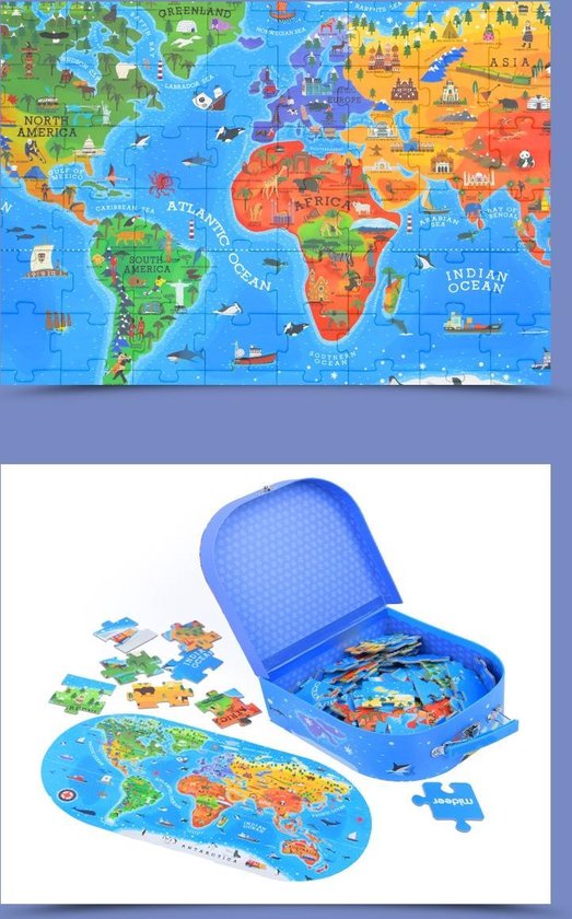 MiDeer - Wereldkaart - Menselijke Geografie - 100 grote puzzelstukjes in mooie doos - Kinderpuzzel - Educatief speelgoed voor kinderen - Puzzel voor peuters en kleuters vanaf 3 jaar