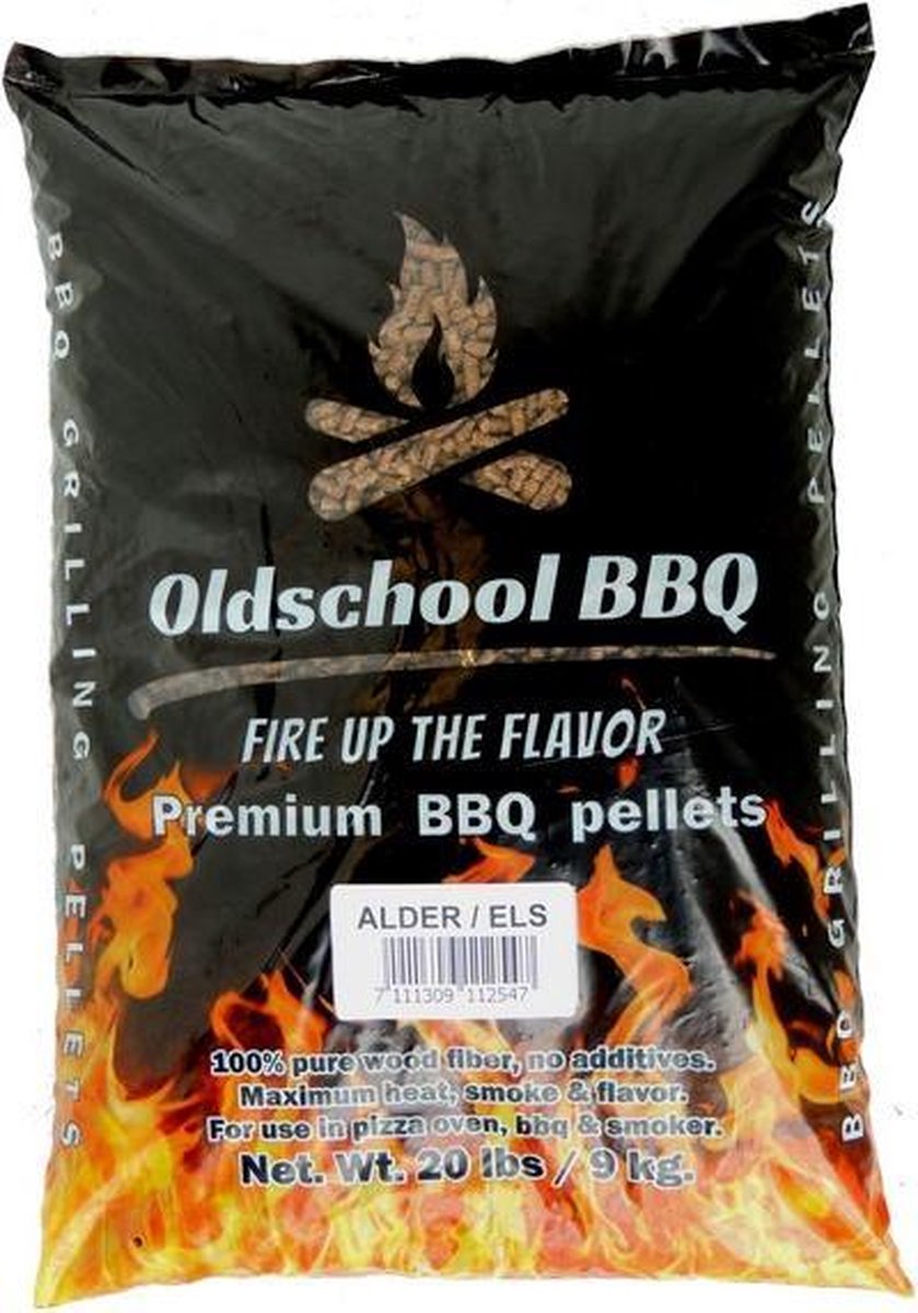 OldschoolBBQ Premium Barbecue pellets Alder - Elzen 9 kg BBQpellets - houtpellets - grillpellets geschikt voor pizza oven, pellet bbq, grill en smoker - OldschoolBBQ