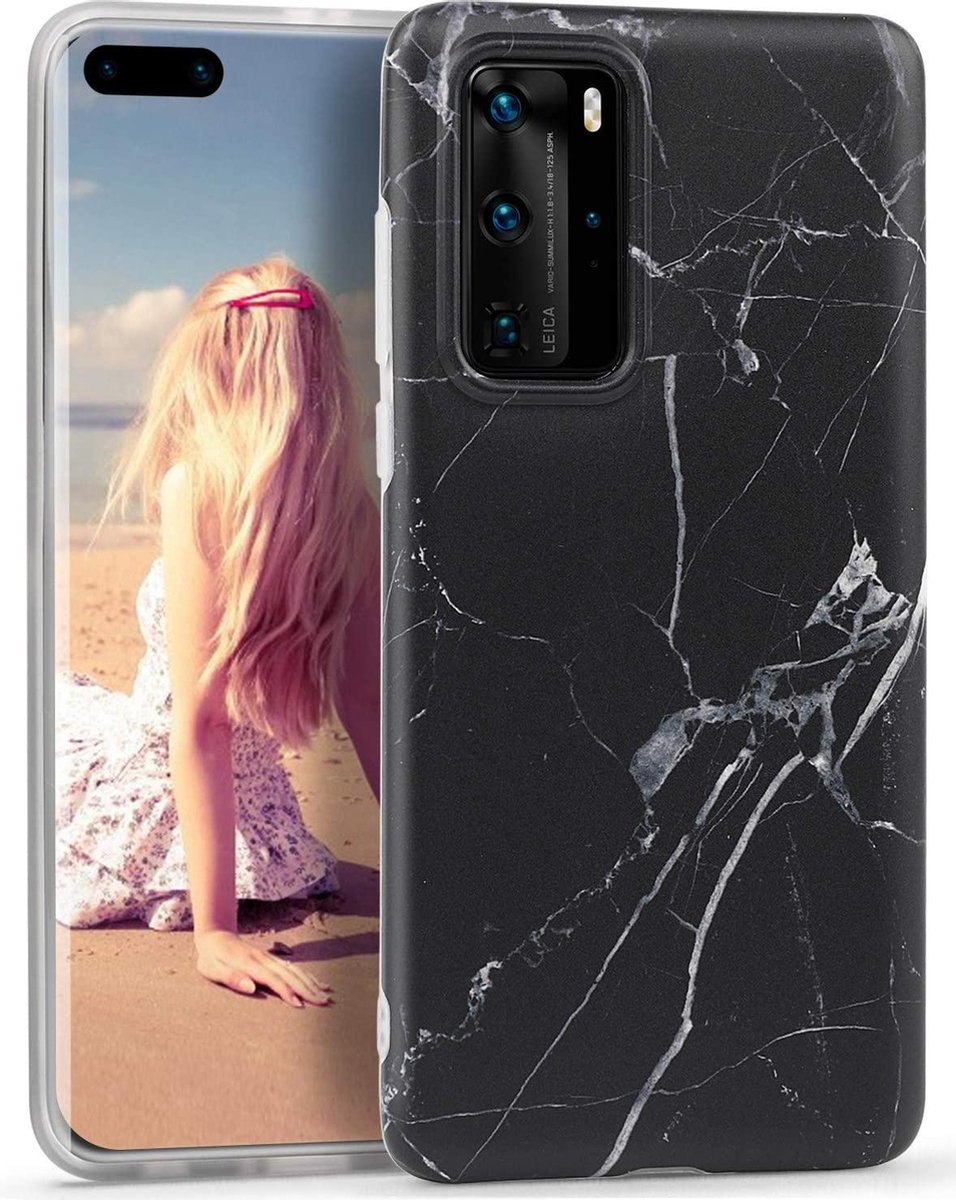 Huawei P40 hoesje - Zwart - Marmer - Soft TPU
