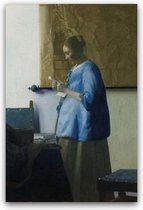 Schilderij  De brieflezende vrouw - Johannes Vermeer - Rijksmuseum - Foto op canvas - Canvasposter met ophangsysteem - 80 x 120 cm