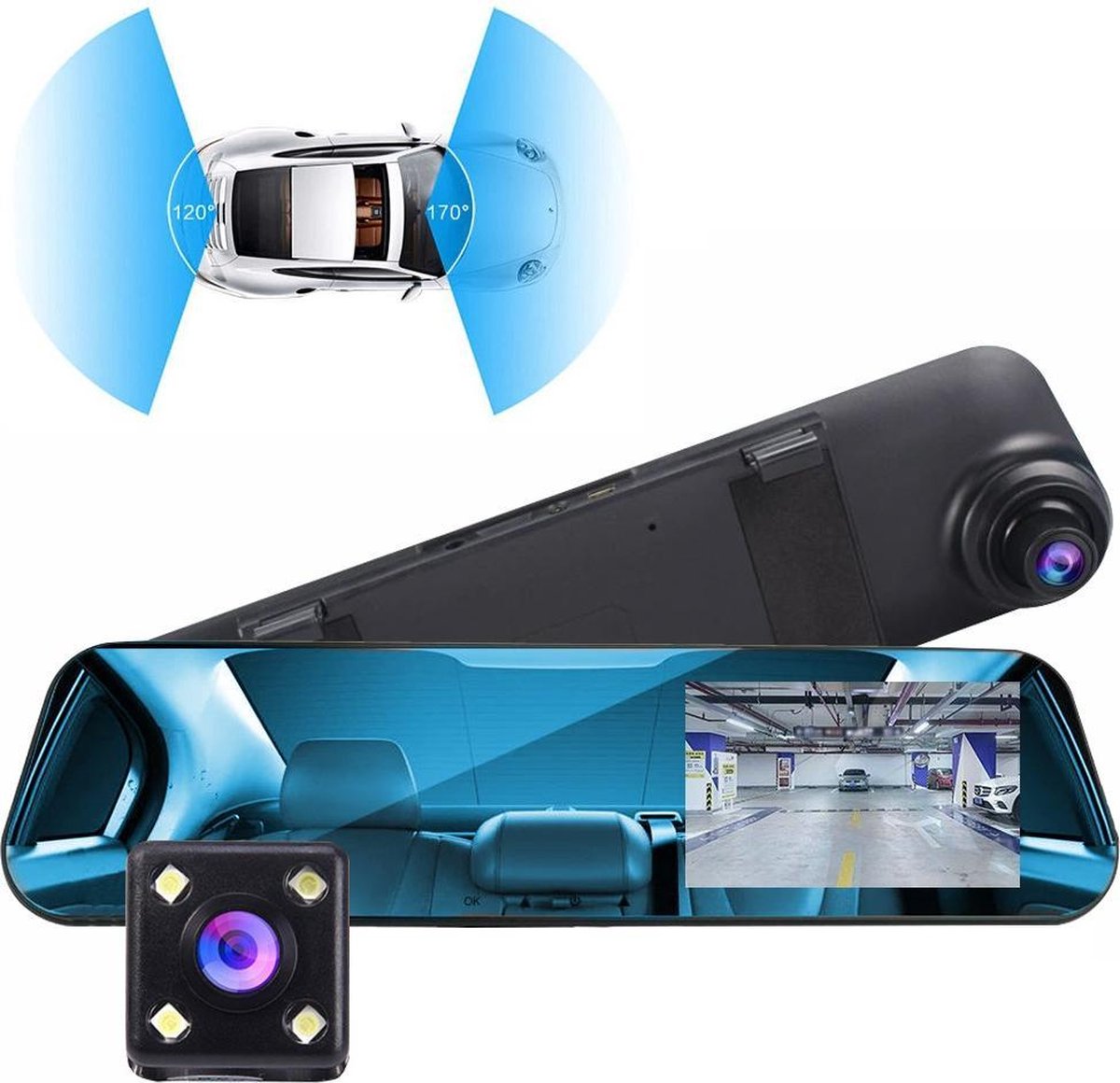 Caméra De Recul Miroir 10 Pouces Jansite - Dashcam Avant/Arrière 1080P - Surveillance 24h/24 - Kit Câblé Inclus