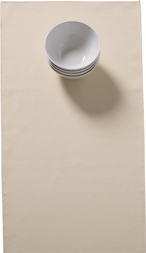 1x Monaco Tafelloper Cream - lederlook - Beige - Loper - kunstleder - 140x45cm