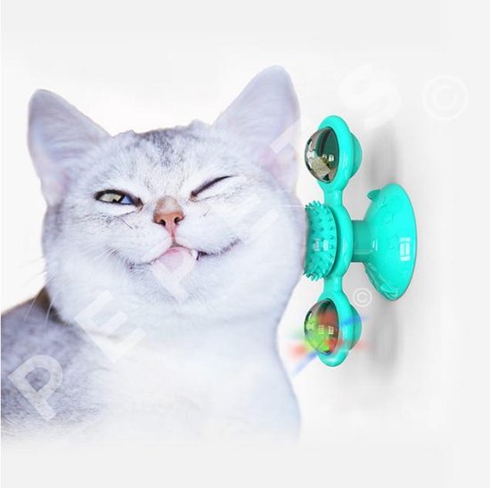 Kattenspeeltje - Speelgoed Katten - Interactief Speelgoed Kat - Interactief Kattenspeeltje - Roterend Speeltje - Lichtspeeltje Kat - Laserspeeltje kat - Kattenspeeltjes - Turquoise - Kattenkruid En 2x Ledbal - Merkloos