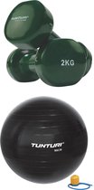 Tunturi - Fitness Set - Vinyl Dumbbell 2 x 2 kg  - Gymball Zwart 90 cm