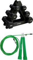 Tunturi - Fitness Set - Dumbbell Opbergrek incl 2x 1 t/m 3 dumbbells  - Springtouw Groen