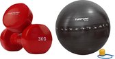 Tunturi - Fitness Set - Vinyl Dumbbell 2 x 3 kg  - Gymball Zwart met Anti Burst 90 cm