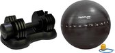 Tunturi - Fitness Set - Verstelbare Dumbbellset 12,5 kg - Gymball Zwart met Anti Burst 90 cm