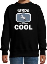 Dieren vogels sweater zwart kinderen - birds are serious cool trui jongens/ meisjes - cadeau jan van gent vogel/ vogels liefhebber 14-15 jaar (170/176)