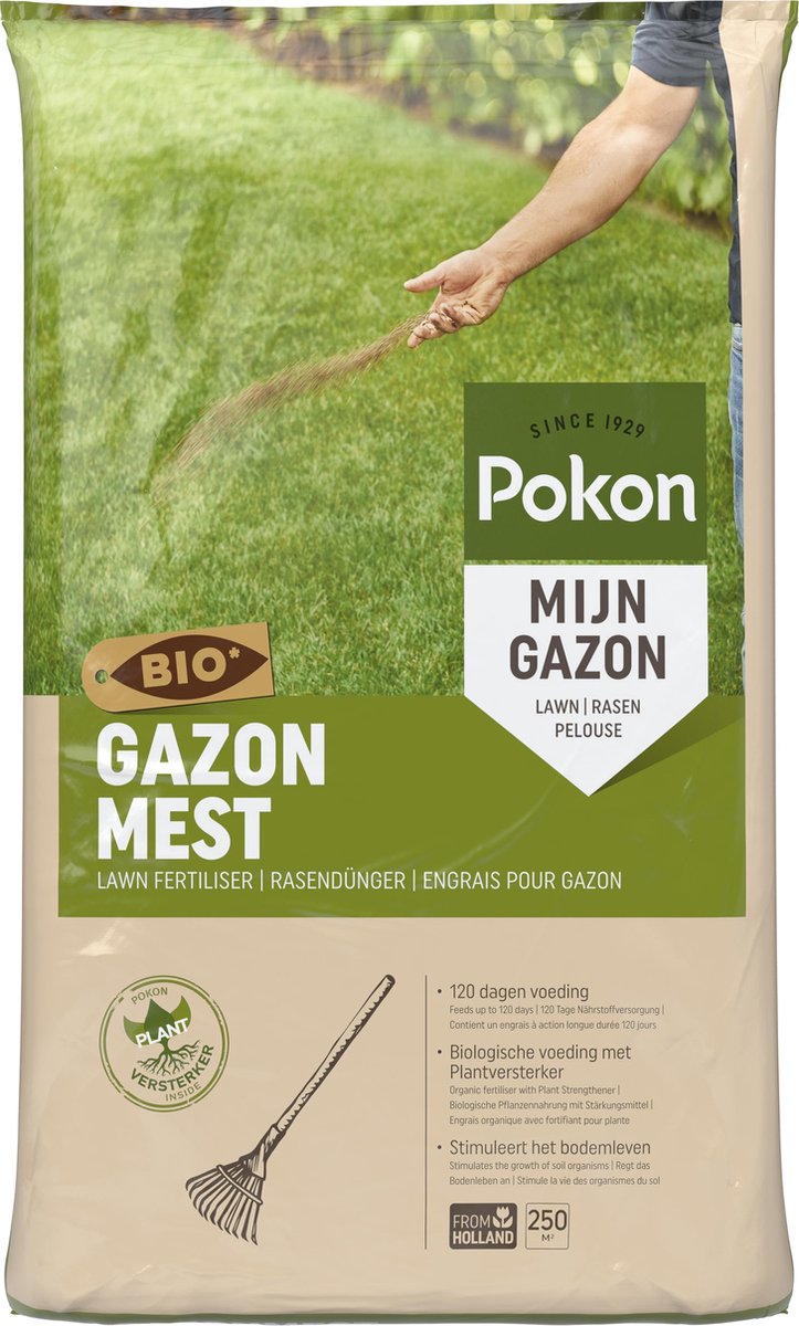 Pokon Bio Gazonmest - 16,8kg - Mest - Geschikt voor 250m² - 120 dagen biologische voeding