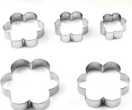 uitsteekvorm bloem - set van 5 koekjes uitstekers - rvs uitsteekvorm - koekjesvorm - uitsteekvormpjes - bakvormen - Blijderij