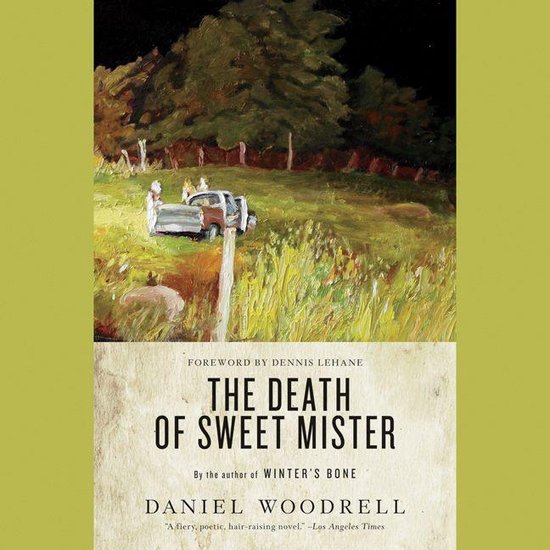 Boek 'The Death of Sweet Mister' met een schilderij van een landschap met een auto en bomen.