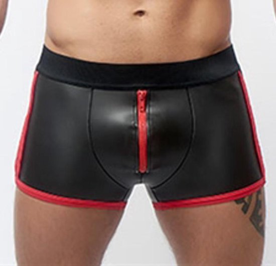 Mister b neopreen pouch shorts zwart met rode bies medium