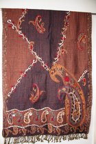 1001musthaves.com Kastanjebruine wollen sjaal met borduurwerk 70 x 180 cm
