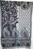 1001musthaves.com Geborduurde wollen dames sjaal in donker paars en donker petrol 70 x 180 cm