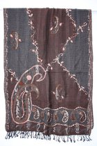 1001musthaves.com Antraciet bruin wollen sjaal met borduurwerk 70 x 180 cm
