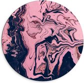 Dibond Wandcirkel - Abstracte Kunst Roze/Zwart - 60x60cm Foto op Aluminium Wandcirkel (met ophangsysteem)
