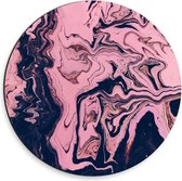 Dibond Wandcirkel - Abstracte Kunst Roze/Zwart - 30x30cm Foto op Aluminium Wandcirkel (met ophangsysteem)
