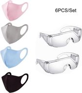 Pakket 2 spatbrillen + 4 wasbare mondmaskers - veiligheidspakket