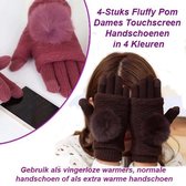 4-Stuks Fluffy Pom Dames Touchscreen Handschoenen in 4 Kleuren