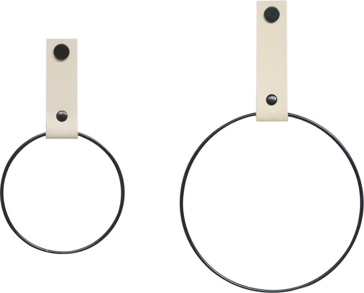 SETPRIJS! 2x Leren Handdoekring | CREME - maat S + M (handdoekhanger - handdoekhaakje)