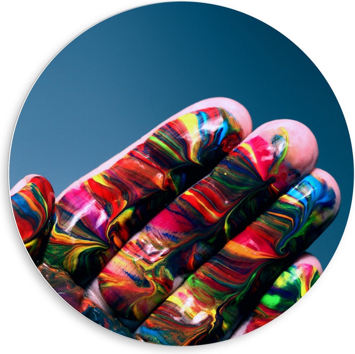 KuijsFotoprint - Schilderij - Verschillende Kleuren Verf Hand - Groen, Blauw En Rood - 80 
