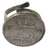 Zeuws meisje - Ring - Jaartal 1970 - Cadeau geboortejaar jubileum - Gulden munt kwartje - verstelbaar een maat- zwaar verzilverd