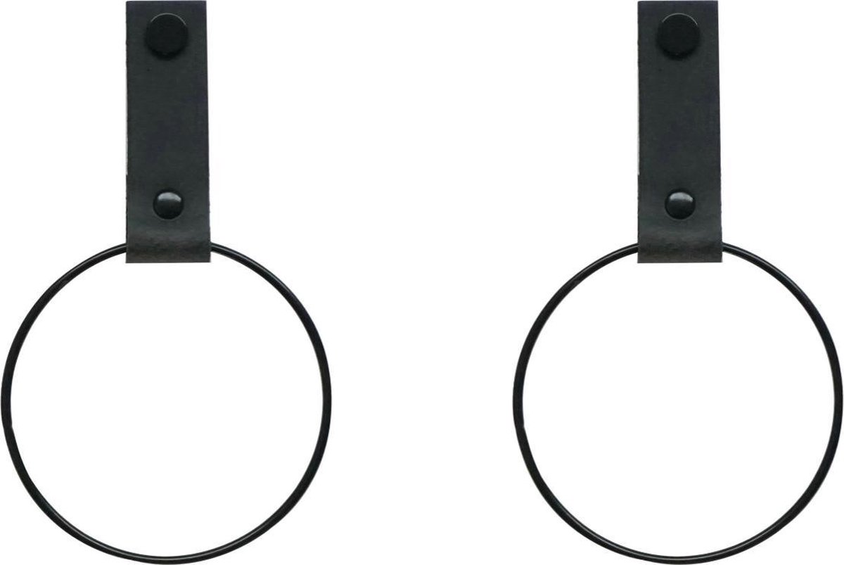 SETPRIJS! 2x Leren Handdoekring | VINTAGE BLACK - maat S (handdoekhanger - handdoekhaakje)