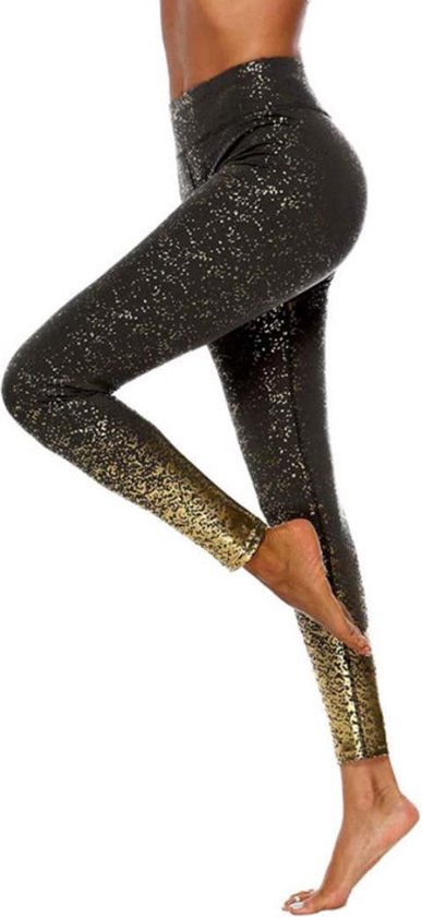 Ultimate Fit - Fitnesslegging - S - zwart met gouden spots. Lagere tailleband-Vrouwen - Fashion legging - Casual - oud & nieuw - kerst