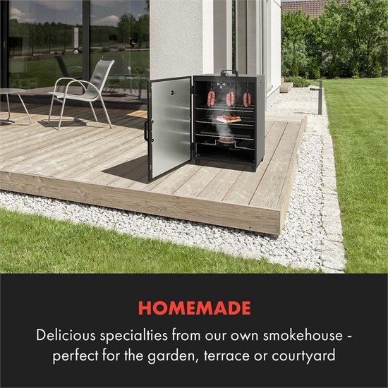 Klarstein Flintstone ,rookoven, Black Stainless Steel, 1600 Watt, regelbarer Thermostaat, integriertes Thermometer, 3 rookroosters, doppelwandige rvs-deur, grapghitgrau - Smoker Rookoven - RVS - Zwart - Pizza Oven - Steenoven — afbeelding 2