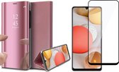 Samsung A42 Hoesje en Samsung A42 Screenprotector - Samsung Galaxy A42 Hoesje Spiegel Book Case Cover Hoes Rosegoud + Screen Protector Glas Full