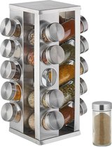 support à épices rotatif relaxdays - acier inoxydable - organisateur d'épices - avec 20 bocaux - support à épices