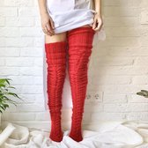 Kabelsokken voor dames tot over de knie Lange sokken Winter Warme dij hoge kousen Boot sokken (Rood