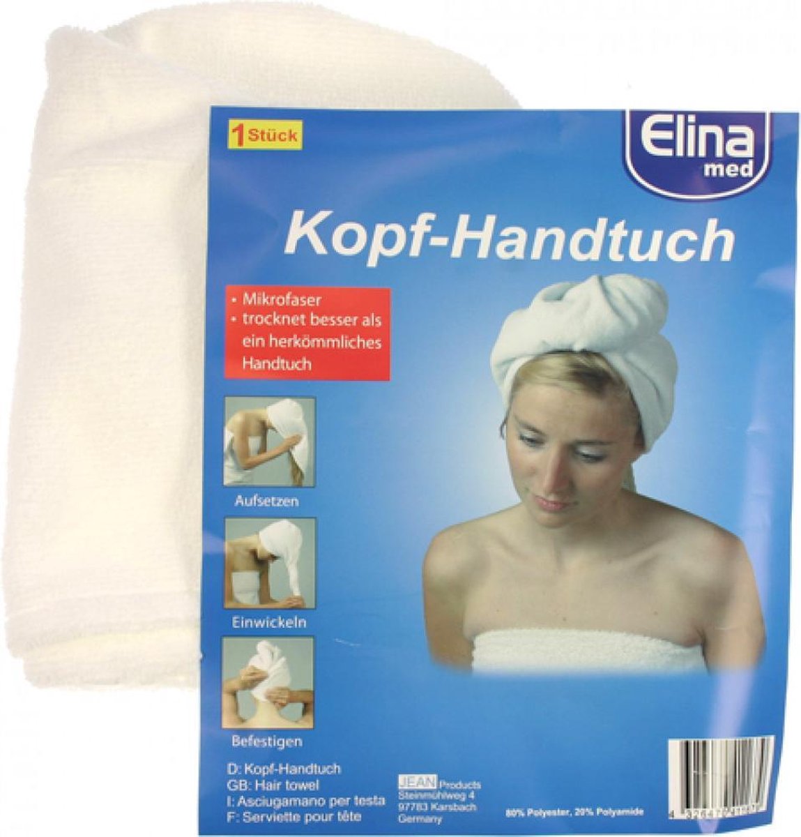 Elina Med serviette cheveux avec le bouton Microfibre Quick Dry avec bouton  blanc -... | bol.com