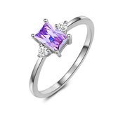 Twice As Nice Ring in zilver, zirkonia baguette, amethyst kleur, 2 kleine zirkonia  52